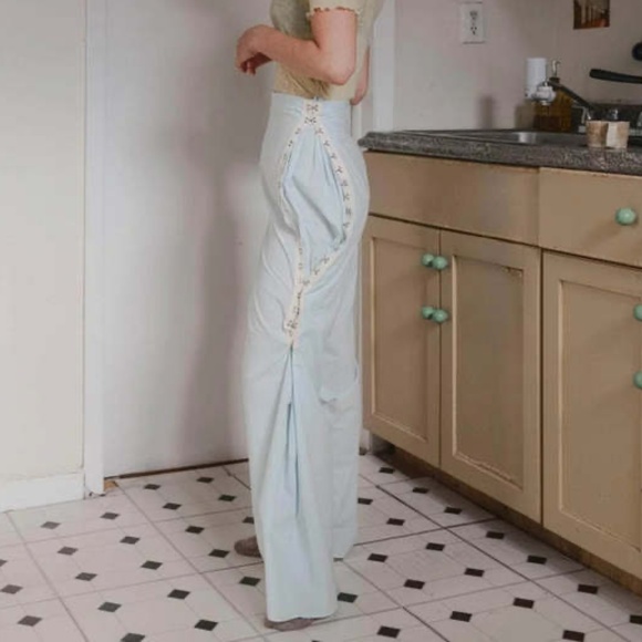 BASERANGE Viag Pants Kal Mint Hook Tape to Adjust Flare Organic Cotton Trouser L - Picture 4 of 16